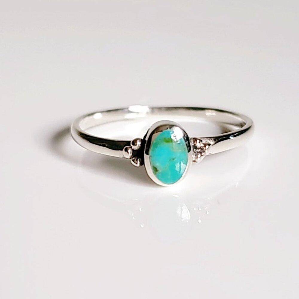 Sterling Silver Turquoise Ring, Beaded Turquoise Ring, Minimalist Bali Ring,